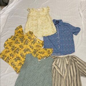 Lucky Brand Blue and Yellow Blouse Top